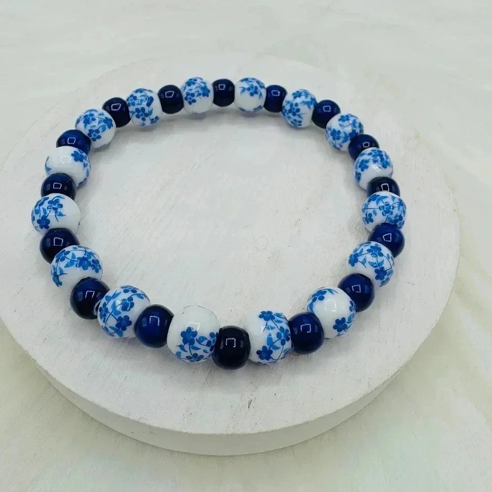 Ceramic Floral mix Beaded Stretch Bracelet